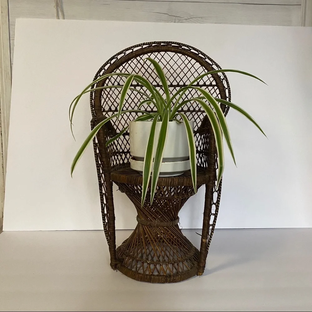 Vtg Peacock Chair Mini Plant Stand Boho Home Decor
